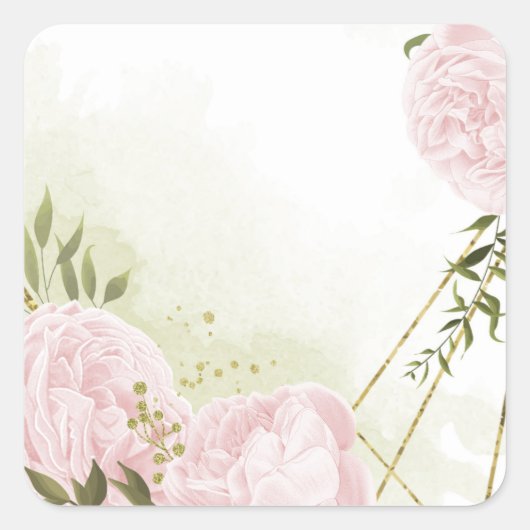 Sticker Carré Boho rose fleurs vert feuille botanique (Devant)