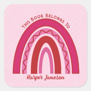 Sticker Carré Boho rose personnalisé Arc en ciel