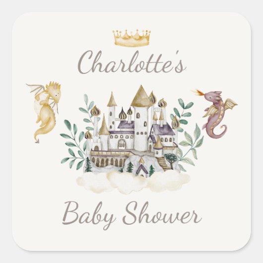 Sticker Carré Boho Storybook Dragon Baby shower Favoriser (Devant)