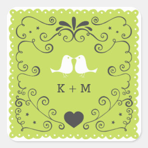 Sticker Carré Boho Swirls, Curls, une bannière & Lovebirds Maria