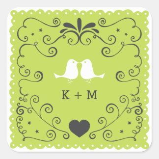 Sticker Carré Boho Swirls, Curls, une bannière & Lovebirds Maria