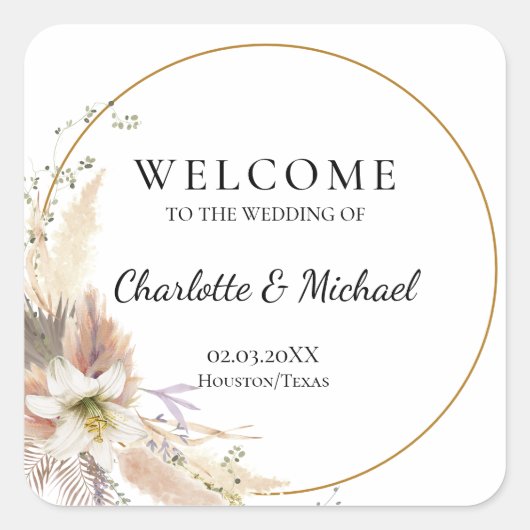 Sticker Carré Boho Tropical Botanical | Bienvenue Mariage (Devant)