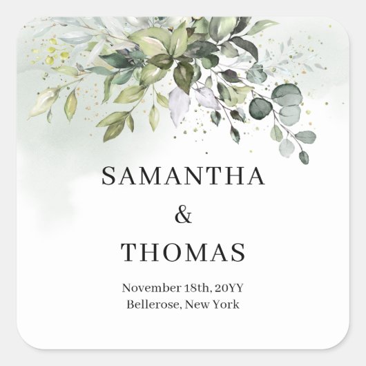 Sticker Carré Boho verdure eucalyptus feuillage doré étincelles (Devant)