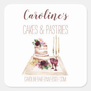 Sticker Carré Boho Vin Boulangerie Boutique Cupcakes Pâtisseries