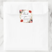 Sticker Carré Boho Watercolor Fall Flowers Gold Frame Mariage (Sac)