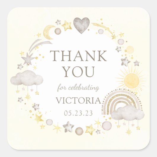 Sticker Carré Boho Watercolor Rainbow Baby shower (Devant)