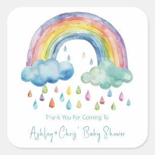 Sticker Carré Boho Watercolor Rainbow Baby shower