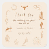 Sticker Carré Boho Western Cowboy Mariage d'illustration (Devant)