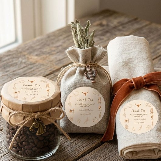 Sticker Carré Boho Western Cowboy Mariage d'illustration