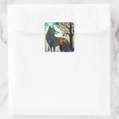 Sticker Carré Boho Wolf Surreal Wildlife Art (Sac)