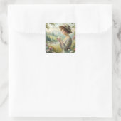 Sticker Carré Boire du thé dans le jardin (Sac)