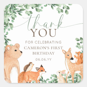 Sticker Carré Bois Animaux Blanc Anniversaire Favoriser