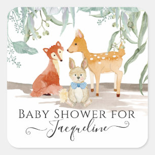 Sticker Carré Bois Animaux Renard Cerf Lapin Bébé Garçon Douche