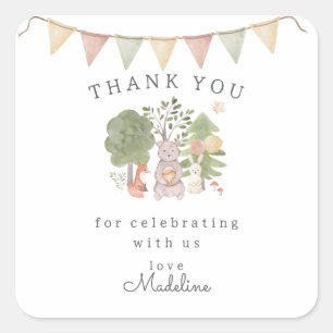 Sticker Carré Bois aquarelle Amis de la forêt