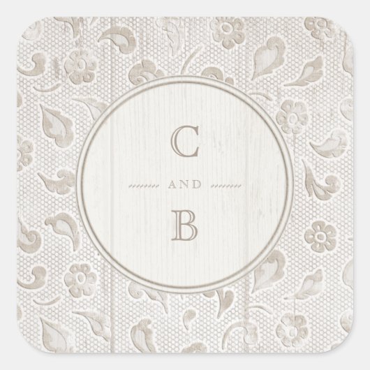 Sticker Carré Bois de dentelle blanche mariage campagnard rustiq (Devant)