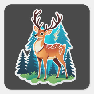 Sticker Carré Bois enchanté du Cerf