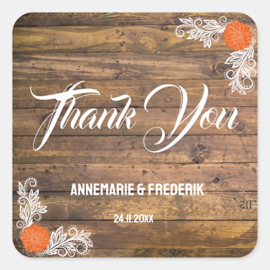 Sticker Carré Bois et fleurs rustiques (Devant)