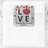 Sticker Carré Bois moderne Saint Valentin AMOUR Coeurs rouges Ru (Sac)