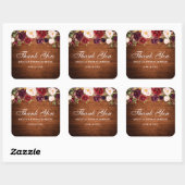 Sticker Carré Bois rustique Bourgogne Floral Mariage Merci (Feuille)