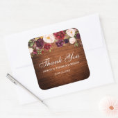 Sticker Carré Bois rustique Bourgogne Floral Mariage Merci (Enveloppe)