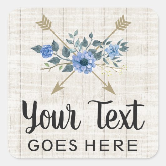 Sticker Carré Bois rustique et aquarelle bohème Flore Flèches (Devant)