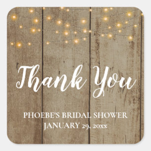 Sticker Carré Bois Rustique Thème Chaîne Lumières Fête des marié