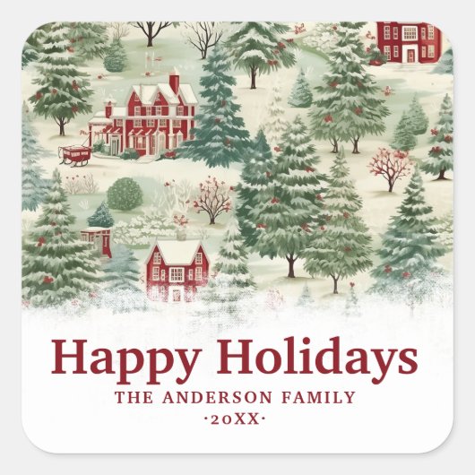 Sticker Carré Bois sur mesure Russe mignonne Pays Noël (Devant)