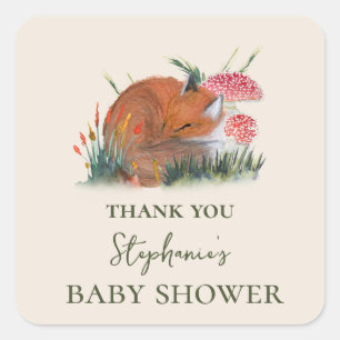 Sticker Carré Boisée Automne Baby Shower Cottage Core Merci