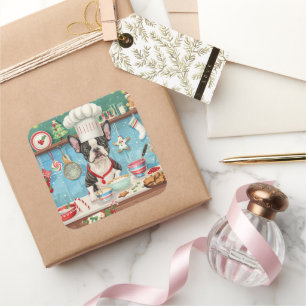 Sticker Carré Boisson de Noël de Boston Terrier