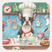 Sticker Carré Boisson de Noël de Boston Terrier (Devant)