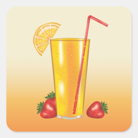 Sticker Carré Boisson Tropicale Orange aux Fruits de Fraise (Devant)
