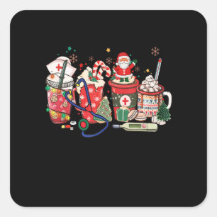 Sticker Carré Boissons de Noël Père Noël Cocoa Hôpital Infirmièr