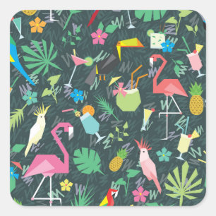 Sticker Carré Boissons D'Oiseaux Tropicaux : Vibrant Sans Fil.