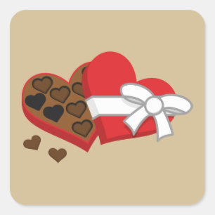 Sticker Carré Boîte à cadeaux au chocolat au coeur - Saint-Valen
