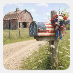 Sticker Carré Boîte aux lettres patriotique de country pour le 4