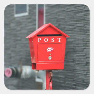 STICKER CARRÉ BOÎTE AUX LETTRES POTEAUX BOÎTE ROUGE POSTCROSSING
