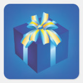 Sticker Carré Boîte cadeau bleu avec ruban jaune et Aqua (Devant)