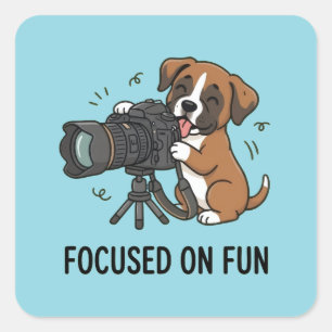 Sticker Carré Boîte de dessin animé Chien Boxer Photographie Cré