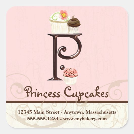 Sticker Carré Boîte de logo pour cupcake à l'aquarelle P (Devant)