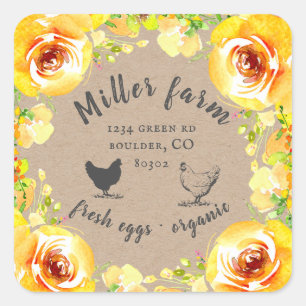Sticker Carré boîte d'oeuf de la ferme fleurie d'été jaune