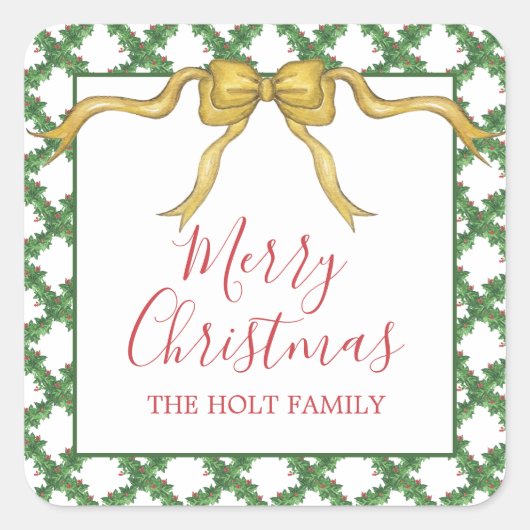 Sticker Carré Boîtier cadeau de Noël en bois doré (Devant)