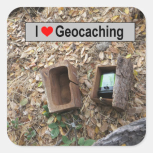 Sticker Carré Boîtier en bois : Geocaching