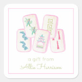 Sticker Carré Boîtier en mosaïque rose et vert du Mahjong (Devant)