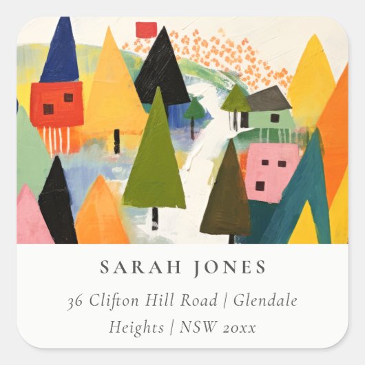 Sticker Carré Bold Retro Abstrait Christmas Landscape Adresse (Devant)