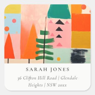 Sticker Carré Bold Retro Abstrait Christmas Landscape Adresse