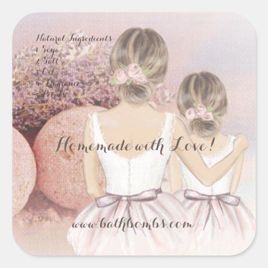 Sticker Carré Bombes de bain artisanales avec amour  (Devant)