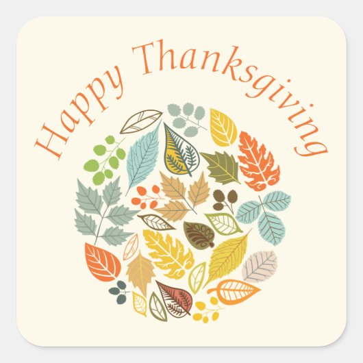 Sticker Carré Bon thanksgiving coloré Feuille Pastel (Devant)