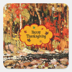 Sticker Carré Bon thanksgiving, couleurs d'automne,