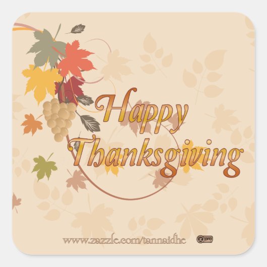 Sticker Carré Bon thanksgiving - Feuilles, raisins et rubans (Devant)