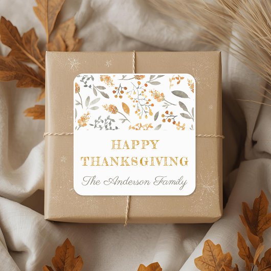 Sticker Carré Bon thanksgiving Floral d'automne et Berries